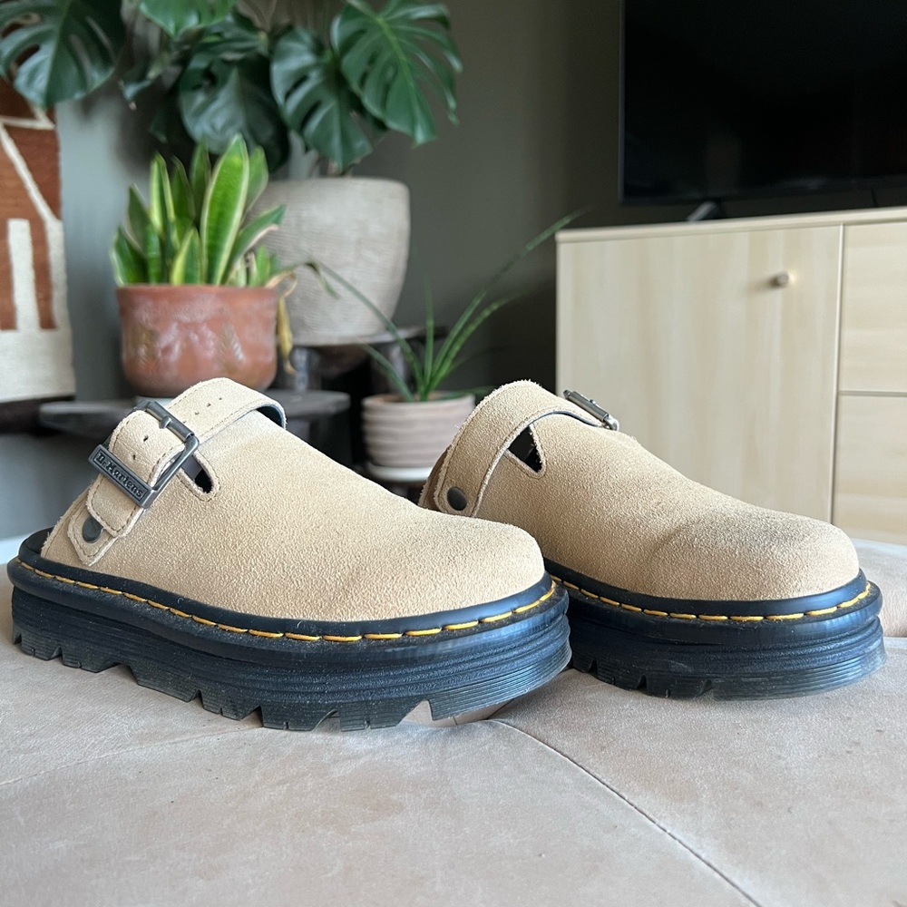 Dr Martens Zebzag Platform Clogs Tan Suede